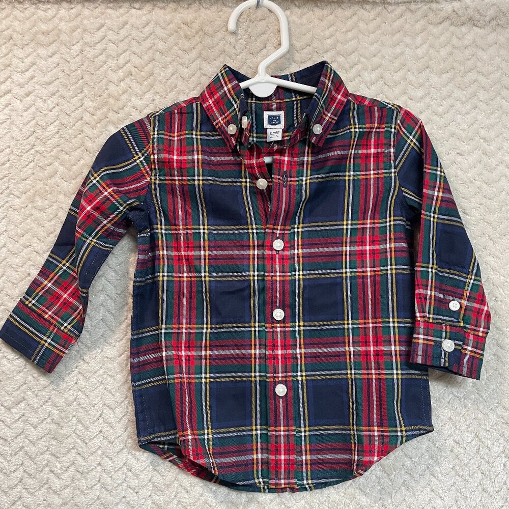 NWT Janie & Jack Infant Boy Tartan Plaid Button Up Long Sleeve Shirt 6-12mos‎